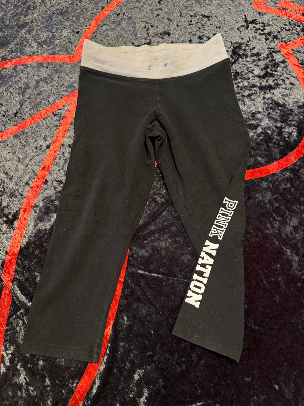 Victoria's Secret PINK Nation Black Capri Leggings with light grey Waistband